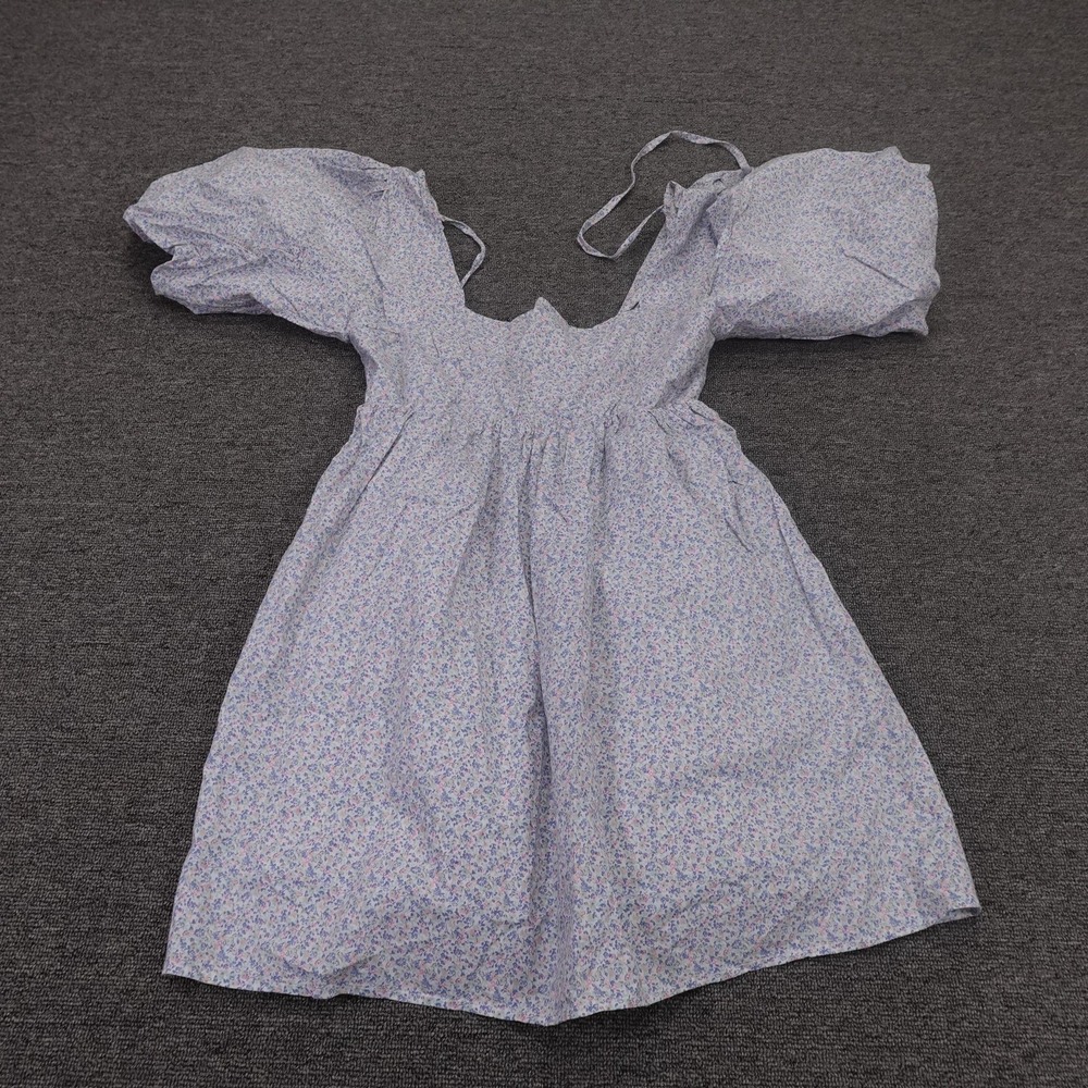 MABLE Dress Womens Medium Blue‎ Floral Puff Sleeve Sweetheart Sundress Smocked